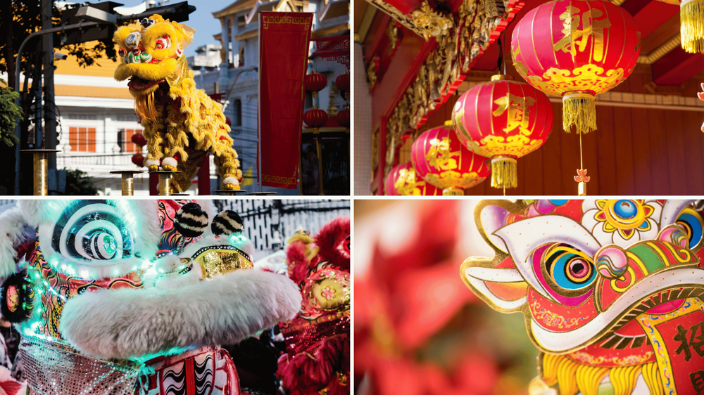 Kínai újév Bangkokban, jellegzetes maszkok és öltözékek
