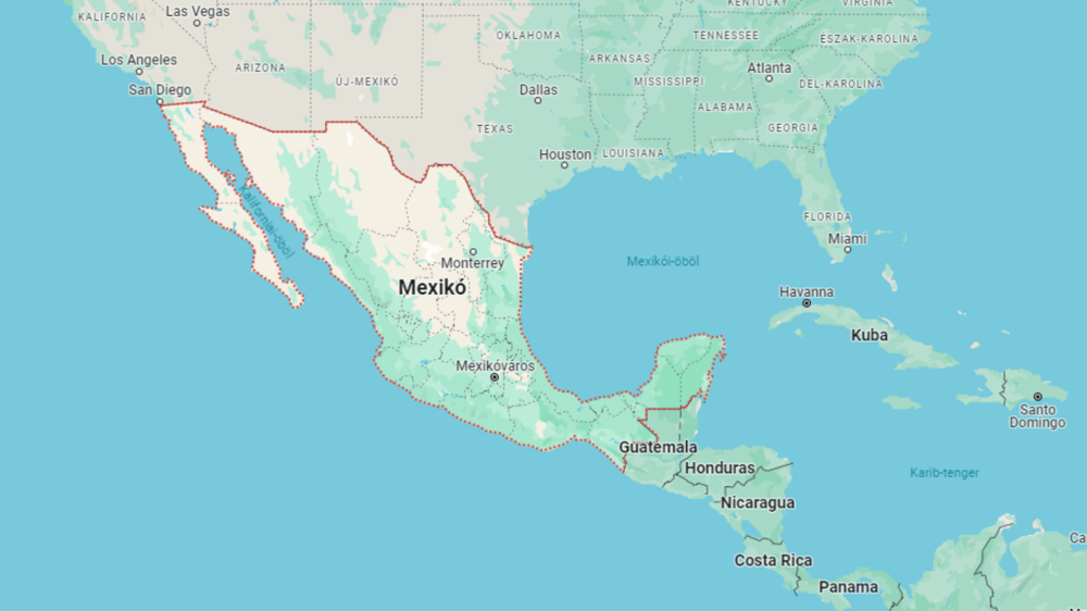 Google maps térkép, ahol Mexikó jelölve van