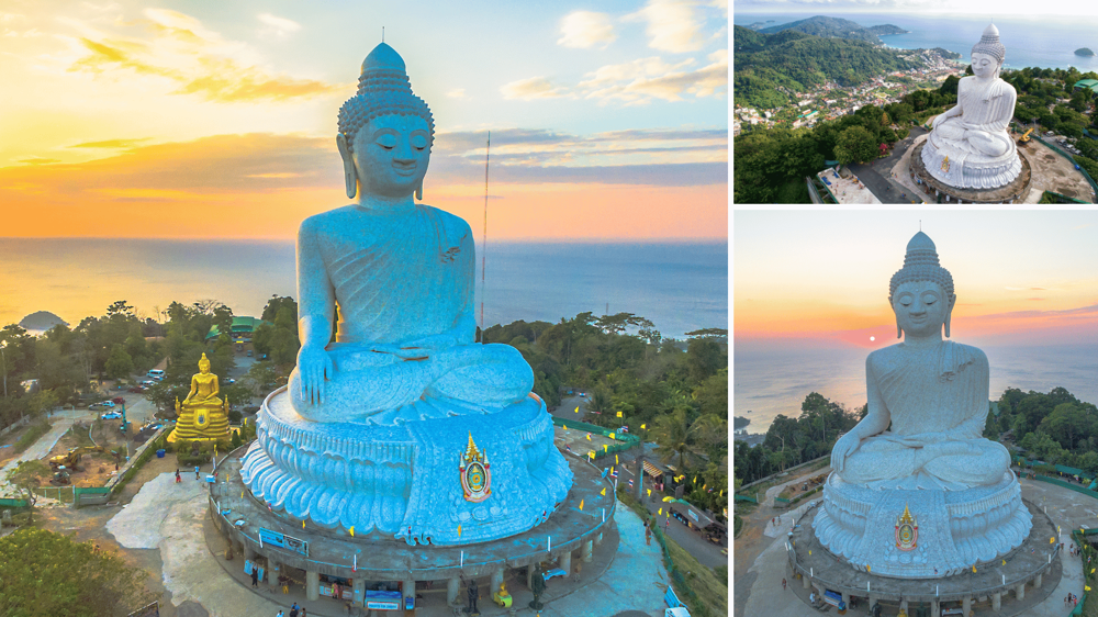 Big Buddha szobor, fenti és előlnézetben