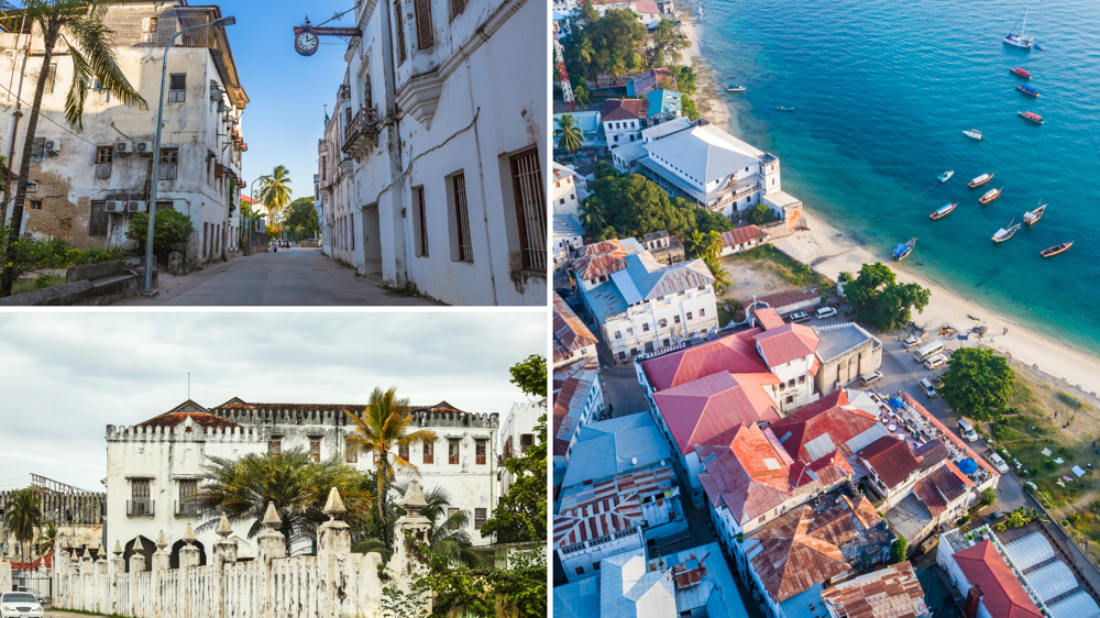 Stone Town több nézetből, utcák, épületek, tengerpart