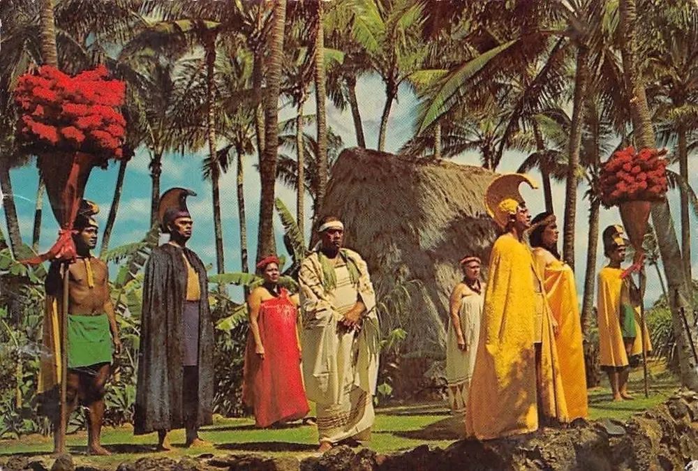 Hawaii polinéz kultúra festményen színes szertartás